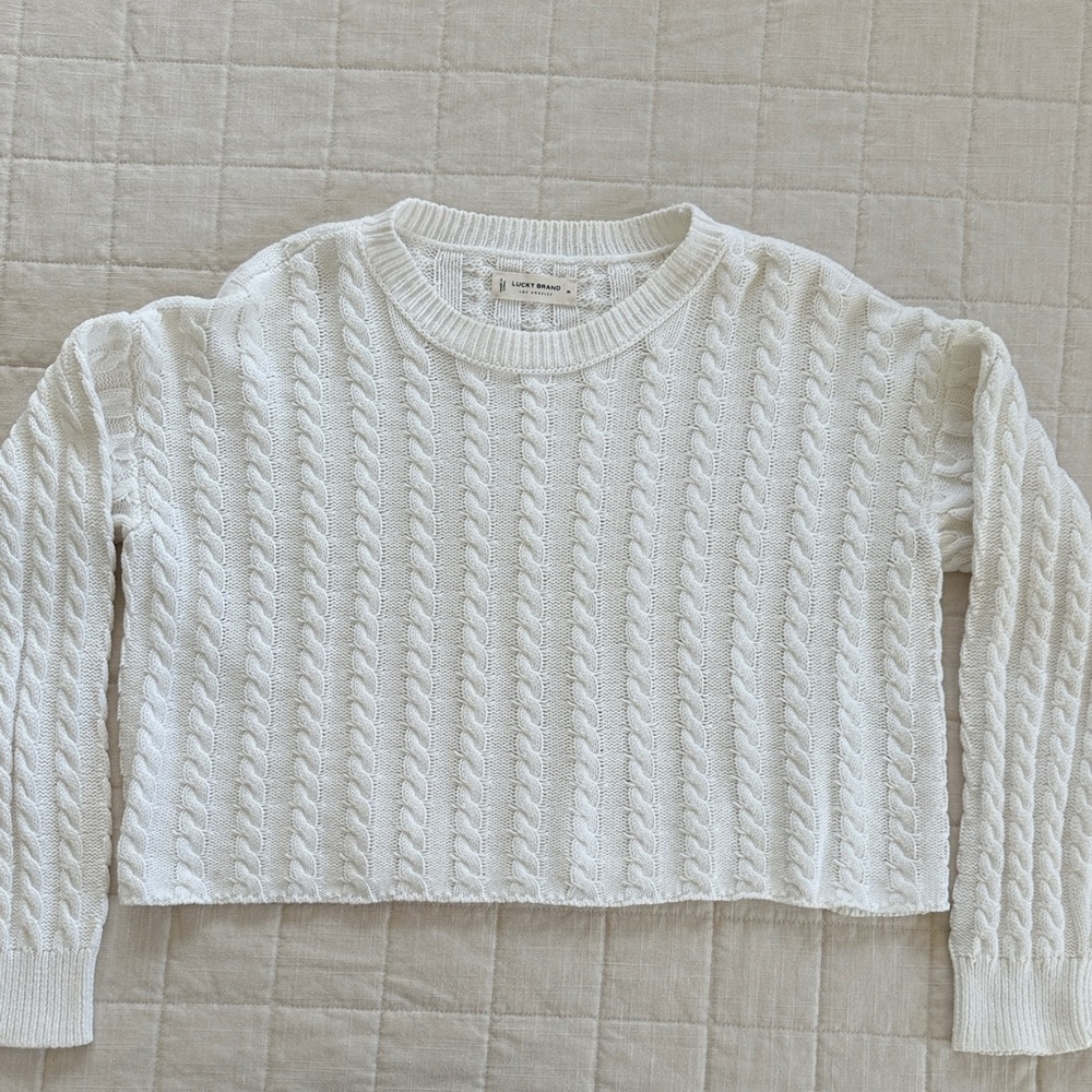 Lucky Brand Women's Cropped Cable Knit Sweater - White